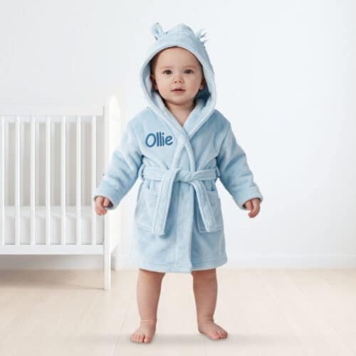 Personalised Baby Hooded Fleece Robe – Light Blue
