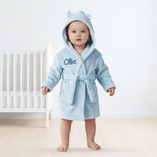 Personalised Baby Hooded Fleece Robe – Light Blue