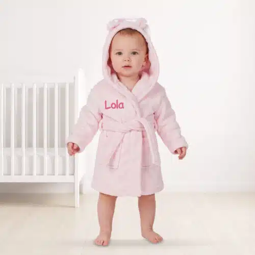 Personalised Baby Hooded Fleece Robe – Light Pink