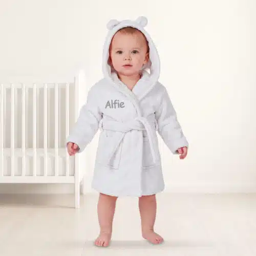 Personalised Baby Hooded Fleece Robe – White