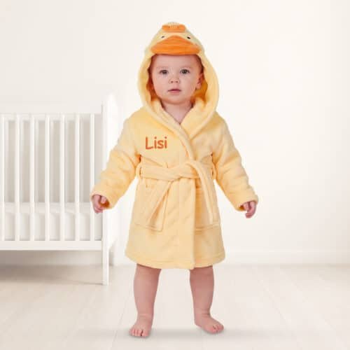 Personalised Baby Hooded Fleece Robe – Duck
