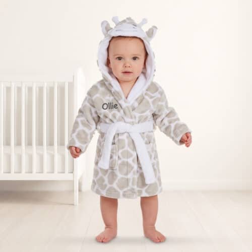 Personalised Baby Hooded Fleece Robe – Giraffe