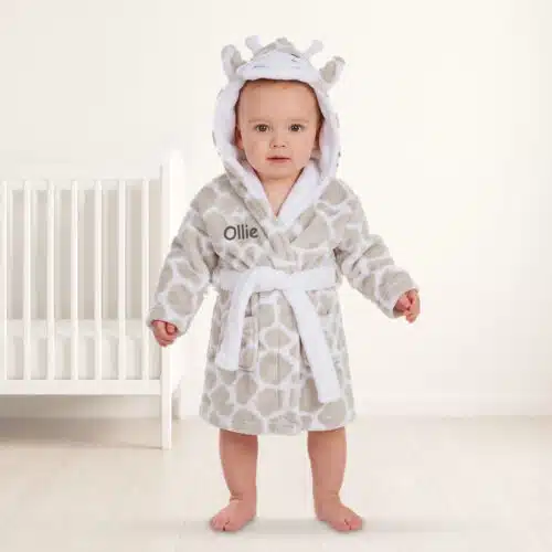 Personalised Baby Hooded Fleece Robe – Giraffe