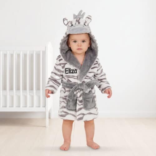 Personalised Baby Hooded Fleece Robe – Zebra
