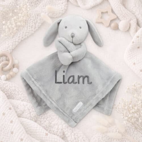 Personalised Baby Comforter – Grey Bunny