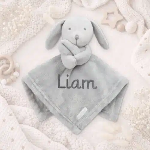 Personalised Baby Comforter – Grey Bunny