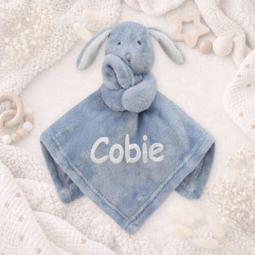 Personalised Baby Comforter – Dusky Blue Bunny