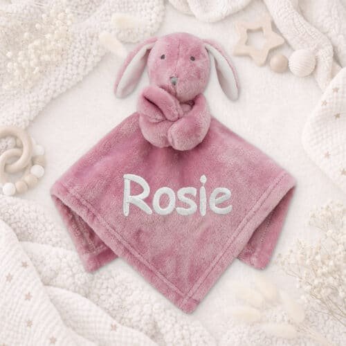 Personalised Baby Comforter – Dusky Pink Bunny