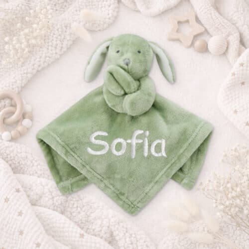 Personalised Baby Comforter – Sage Green Bunny