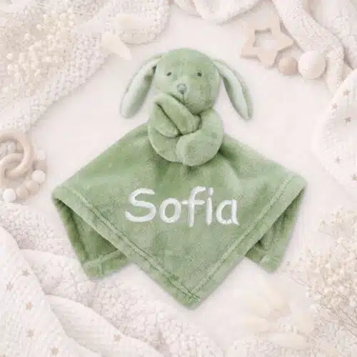 Personalised Baby Comforter – Sage Green Bunny