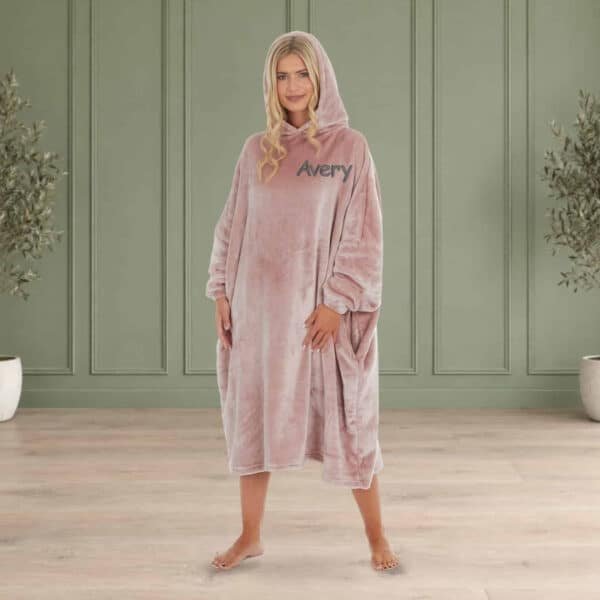 Personalised long adult oversized hoodie in Blush embroidered with a name