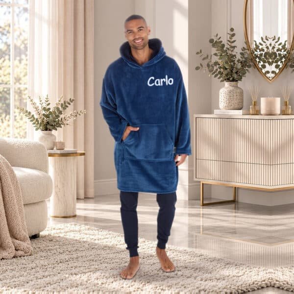 Personalised adult oversized hoodie in Denim embroidered with a name