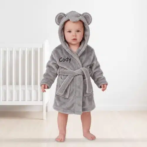 Personalised Baby Hooded Fleece Robe – Elephant