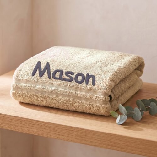 Personalised Beige Embroidered Towel – Choose Size