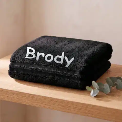 Personalised Black Embroidered Towel – Choose Size