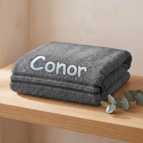 Personalised Grey Embroidered Towel – Choose Size