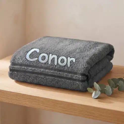 Personalised Grey Embroidered Towel – Choose Size