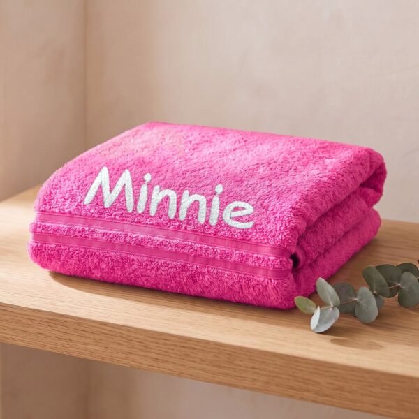 Personalised embroidered pink towel with name