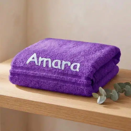 Personalised Purple Embroidered Towel – Choose Size