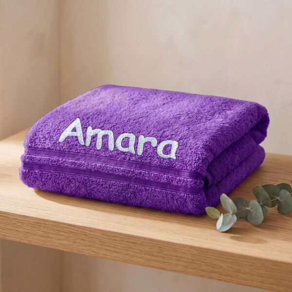 Personalised embroidered purple towel with name