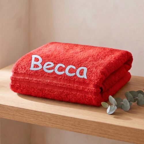 Personalised Red Embroidered Towel – Choose Size