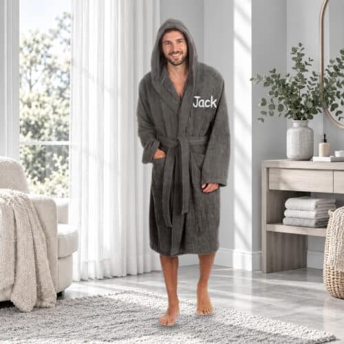 Personalised Adult Hooded Towelling Robe – Grey