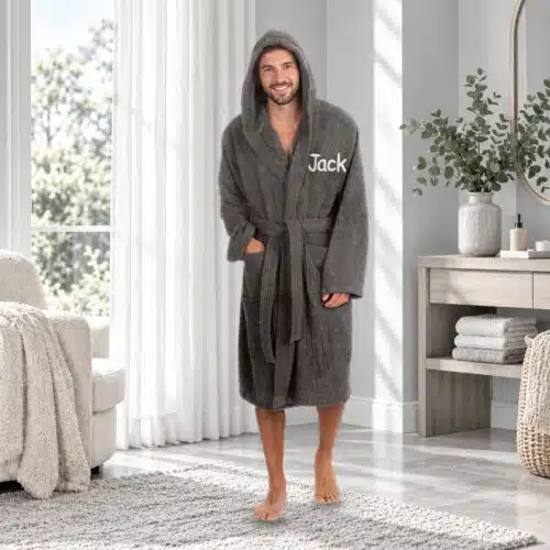 Personalised Adult Hooded Towelling Robe – Grey