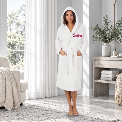 Personalised Adult Hooded Towelling Robe – White