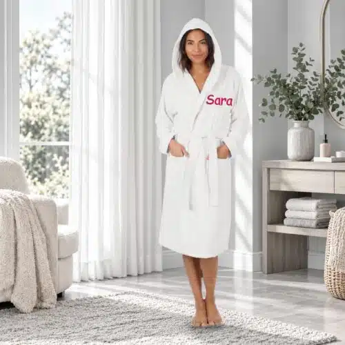 Personalised Adult Hooded Towelling Robe – White