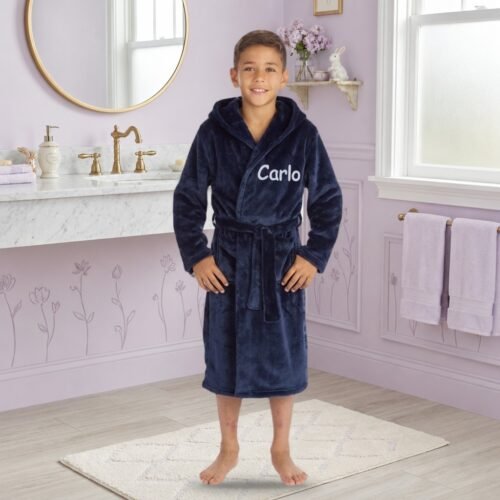 Personalised Kids Fleece Dressing Gown – Navy
