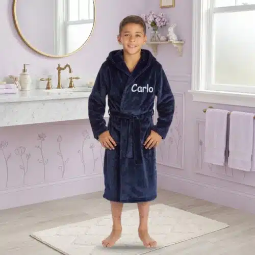 Personalised Kids Fleece Dressing Gown – Navy