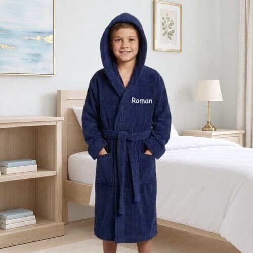 Personalised Kids Hooded Towelling Robe – Navy
