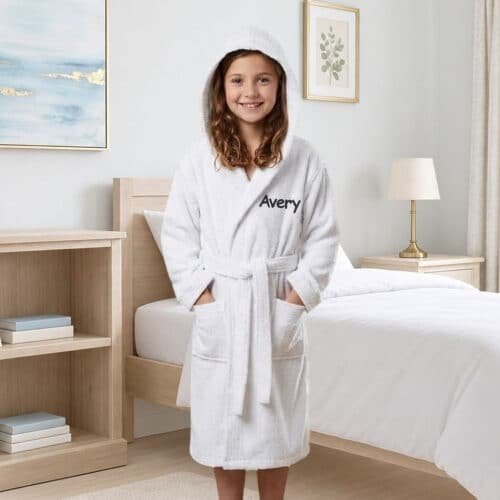 Personalised Kids Hooded Towelling Robe – White