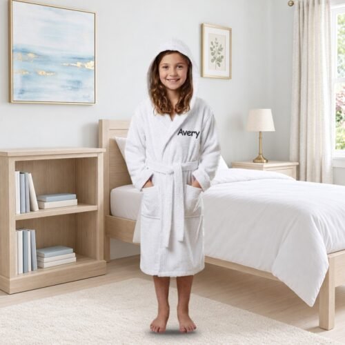 Personalised Kids Hooded Towelling Robe – White