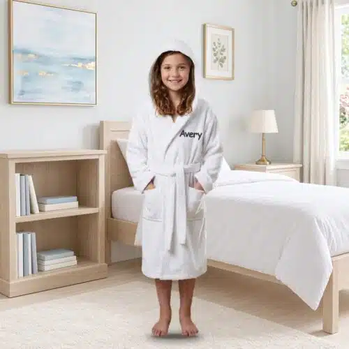Personalised Kids Hooded Towelling Robe – White